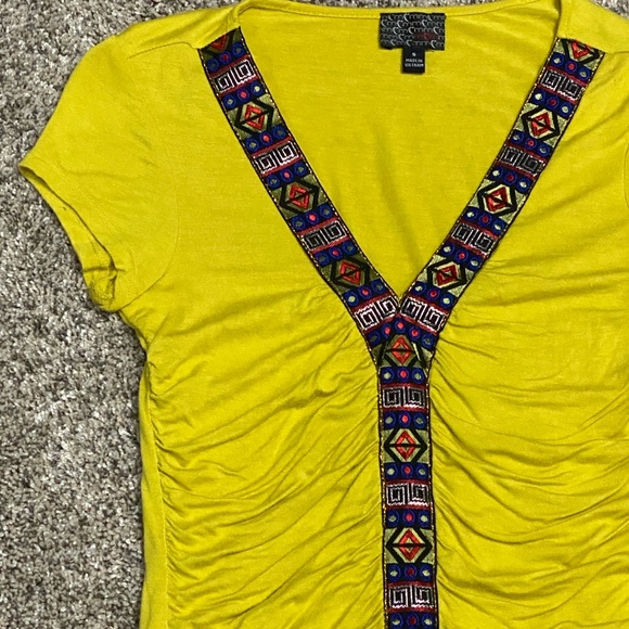 Womens Small Shirt Short Sleeve V-Neck Gold Rayon Decorative Ribbon mm mm mm - Picture 1 of 11